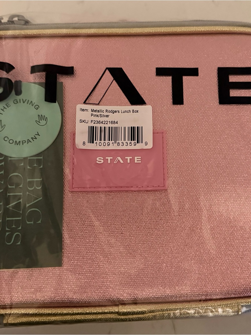 STATE Metallic Rodgers Lunch Box - Pink with Silver Trim